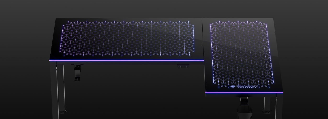 GTG-L60 Glass Spectrum RGB desk surface on dark background