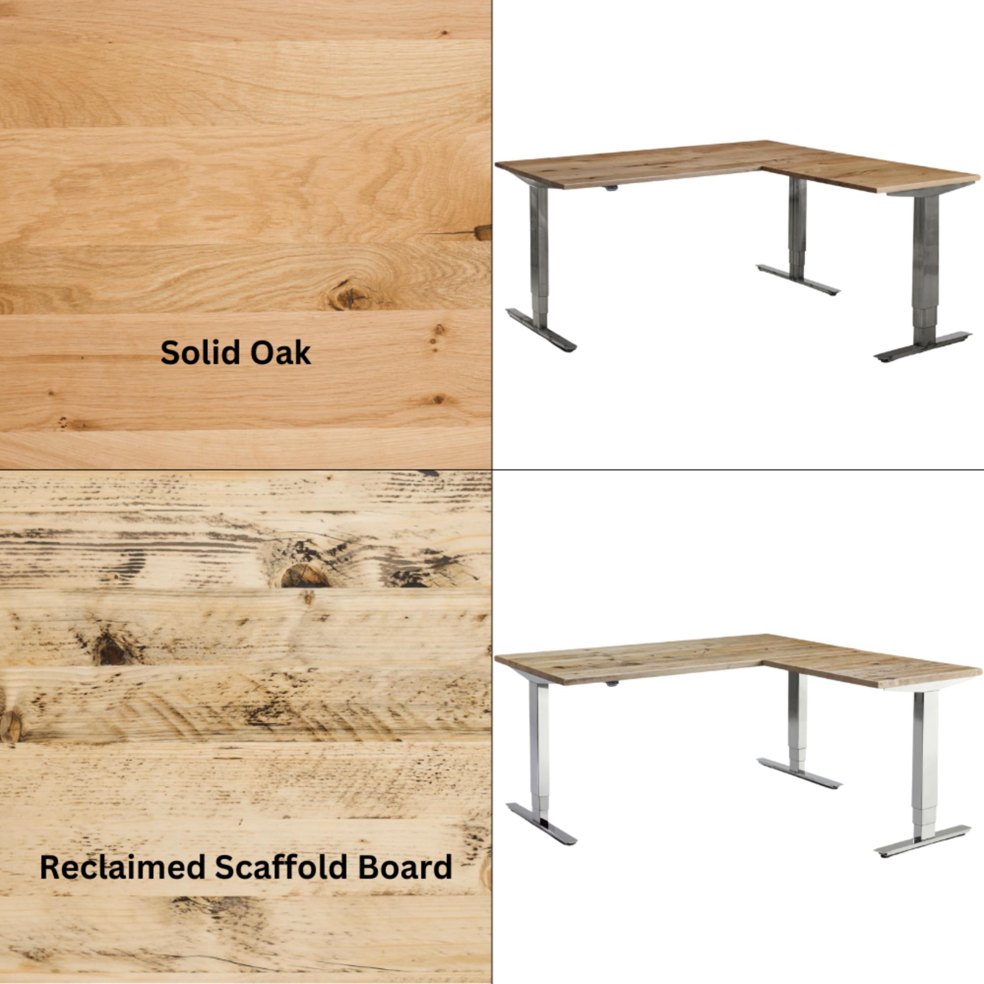 Solid Wood L-shape Standing Desk - Solid Oak and Reclaimed Scaffold Board Desk Tops