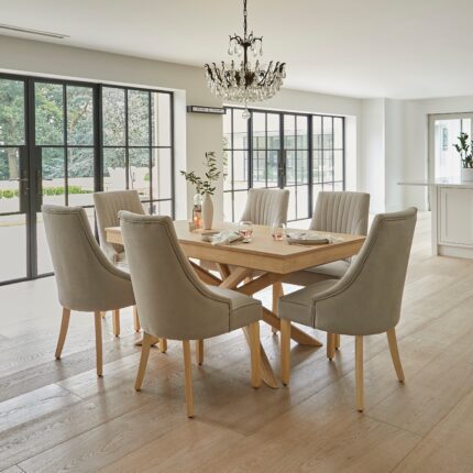 Nadine Soft Beige Dining Chairs Set of 2 Whitewash Legs