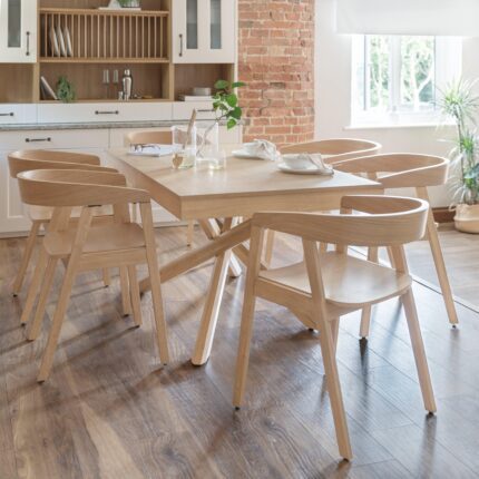 Amelia Whitewash Extendable Dining Table Set 6 Seater Ella Pale Oak Armchairs
