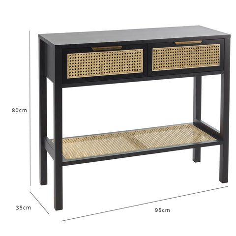 Charlie black cane front console table