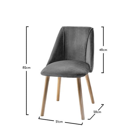 Freya Grey Velvet Dining Chairs - Pale Oak Legs - Laura James