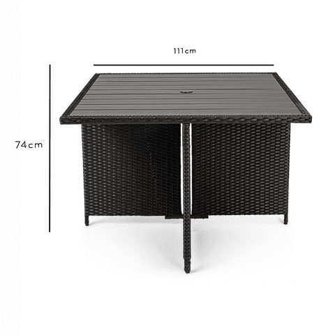 8 Seater Rattan Cube Outdoor Dining Set with Premium LED Grey Parasol - Black Weave Polywood Top - Laura James