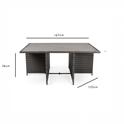 10 Seater Rattan Cube Outdoor Dining Set - Grey Weave Polywood Top