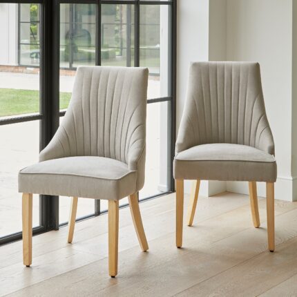Nadine Soft Beige Dining Chairs Set of 2 Whitewash Legs