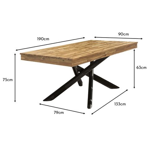 Amelia Acacia wood Garden dining table - black metal legs