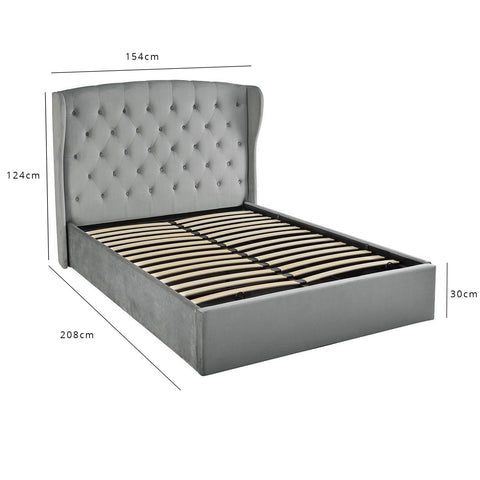 Outlet - Daisy Double Ottoman Bed - Grey Velvet