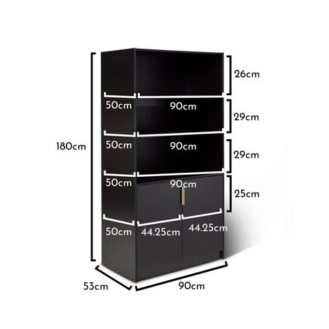 Essie Tall Black Bookcase with Gold Handles - Laura James