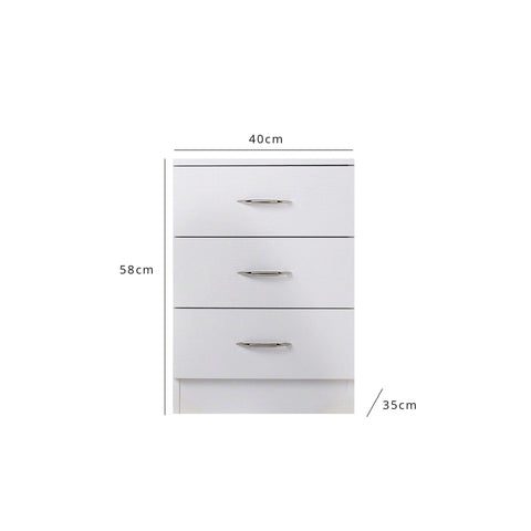 OUTLET-Essie 3 Drawer Bedside Table White - Laura James