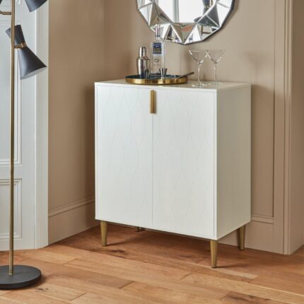 Gloria 2 Door Small Sideboard - White & Brass Legs