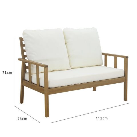 Harrelson Outdoor Wooden Double Sofa Set with 2 Armchairs & Cream LED Parasol - Laura James