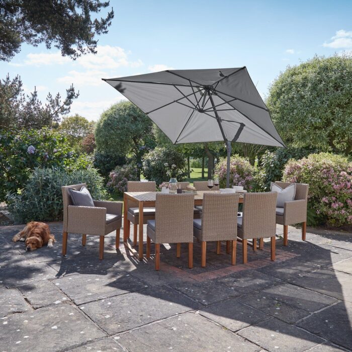 lennox-table-with-6-oliver-dining-chairs-and-2-armchairs-with-grey-premium-led-parasol-laura-james-1