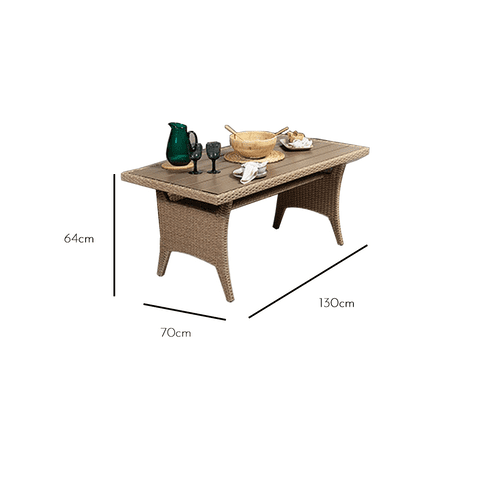 Table sizing: 64cm high, 130cm wide, 70cm deep