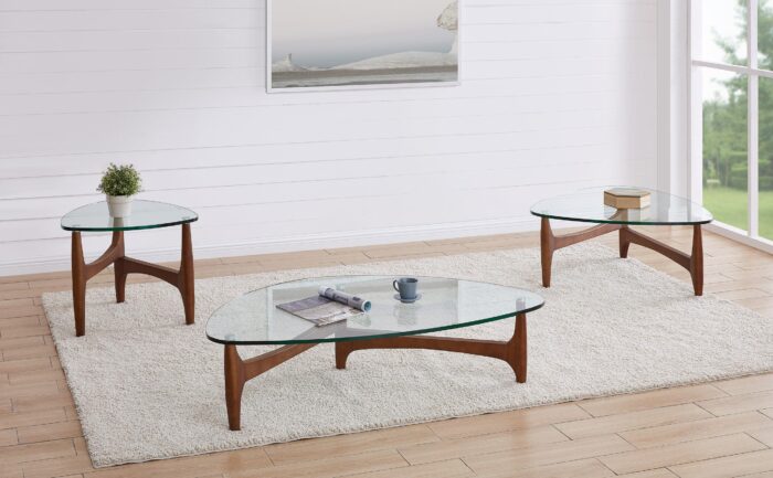 Euro Style LEDELL 51 COFFEE TABLE IN CLEAR GLASS WITH WALNUT BASE