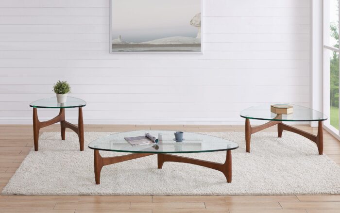 Euro Style LEDELL 51 COFFEE TABLE IN CLEAR GLASS WITH WALNUT BASE